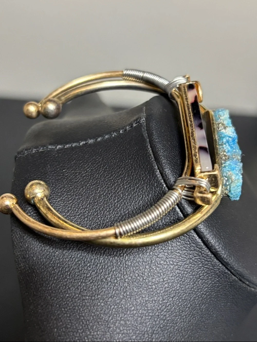 Bundle of Blue Gold Druzy Animal Print Cuff Bangle Bracelet